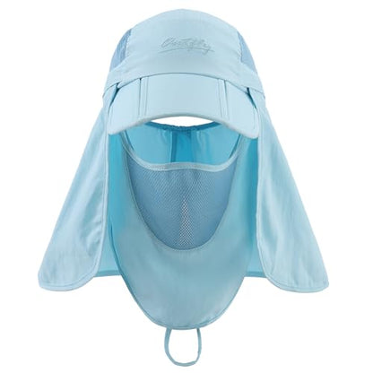 Connectyle Men's Foldable Baseball Sun Cap with Removable Face Mask Neck Flap Cover UPF 50+ Sun Protection Fishing Hiking Hat - color: Aqua Blue