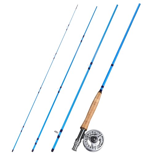 Sougayilang Fly Fishing Combo, 4 Piece Fly Rod and CNC Machined Aluminum Alloy Reel Complete Starter Package with Rod Bag - color: Fly Fishing Combo #5-Silver