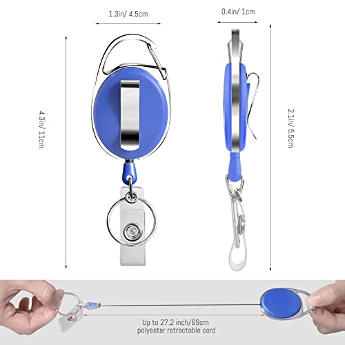 Retractable Badge Holder with Carabiner Reel Clip and Key Ring for ID Card Key Keychain Holders Blue 10 Pieces - style: Blue-10pcs