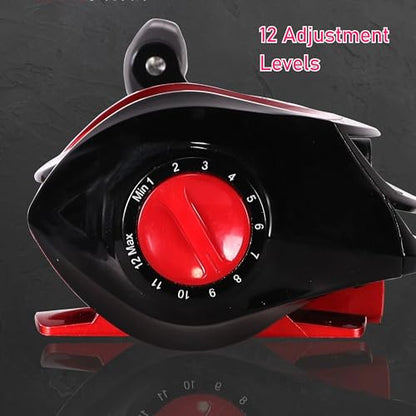 Metal + Nylon Baitcasting Reel - 7.2:1 High-Speed, Metal Spool, Dual Magnetic Brake, 8kg Drag, Long-Casting Anti-Backlash Lure Reel for Bass & Multi-Species Fishing - color: Red