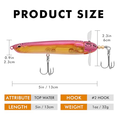 TRUSCEND Popobait Easy Catch Fishing Lures with BKK Hooks, Instant Startup, Longer Cast, Balanced Spray/Sound/Swim, Plopper Topwater Lures for Bass, Trout, Pike, Walleye, Freshwater Saltwater Fishing - color: C2-5",1oz