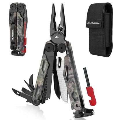FLISSA Multitool, 18 in 1 Camo Multitool Pliers with Fire Starter, Window Breaker, Whistle, Stainless Steel EDC Gear with Sheath - Perfect for Survival, Simple Repair, Camping - color: Camo, size: 18-in-1