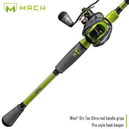 Lew's MACH 2 Baitcast Reel and Fishing Rod Combo, IM8 Graphite Blank Fishing Rod, Winn Dri-Tac Ultra Handle, Black/Green - size: 7'0"