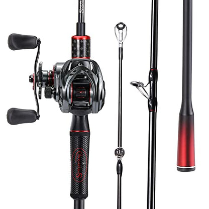 Sougayilang Baitcasting Fishing Rod and Reel Combo, Medium 6'/7' Low Profile with SuperPolymer Handle (2 Pieces 7ft Left) - color: Cast-Left hand-6'0''-Medium