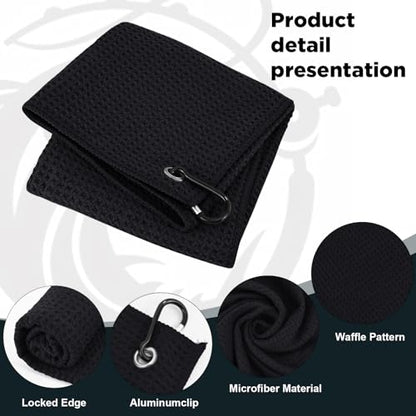 Puomue 3 Pack Microfiber Fishing Towels with Clip, 16" X 16", Waffle Pattern for Effective Cleaning of Fishing Gears or Dirty Hands, Perfect for Camping Towels and Hiking Towles (Black, 16"X16") - color: Black