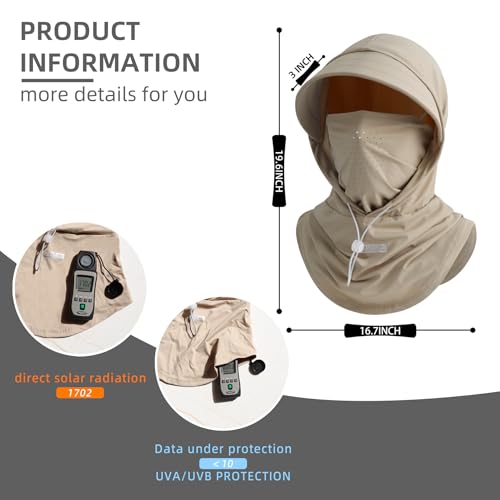 Cooling Breathable Balaclava Full Face Mask with Wide Brim Sun UV Protection Hood for Men Women Fishing Motorcycle Skiing - color: Khaki