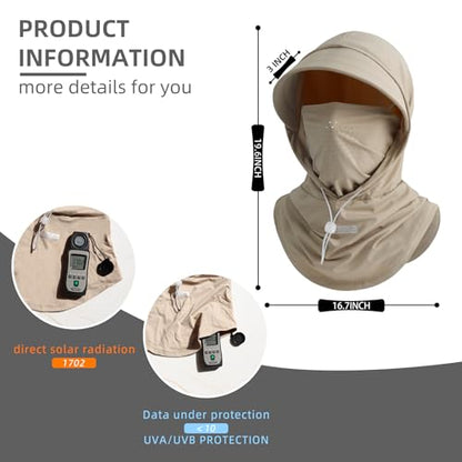 Cooling Breathable Balaclava Full Face Mask with Wide Brim Sun UV Protection Hood for Men Women Fishing Motorcycle Skiing - color: Khaki