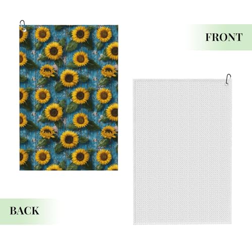 Sunflower Golf Towel Microfiber with Carabiner Clip, Funny Cleaning Cloth for Golf Balls & Clubs, Gift for Women Men, Golfers, Dad, Grandpa, Bag Accessories 16"*24"-Wood Board Farmhouse - color: Sunflower