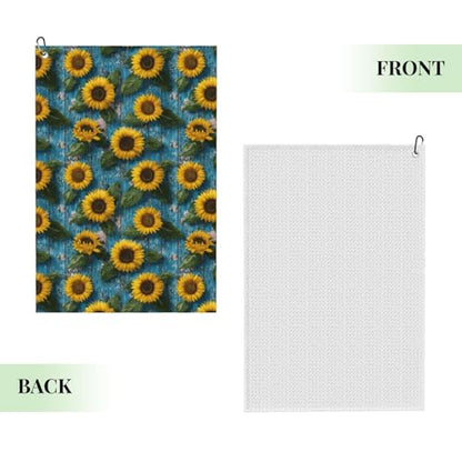 Sunflower Golf Towel Microfiber with Carabiner Clip, Funny Cleaning Cloth for Golf Balls & Clubs, Gift for Women Men, Golfers, Dad, Grandpa, Bag Accessories 16"*24"-Wood Board Farmhouse - color: Sunflower