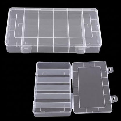 QFGasre 6 Grids Clear Plastic Fishing Tackle Box Tackle Box Organizer with Dividers Craft Storage Containers for Fishing Gear Crafts Beads Earrings Jewelry Screws Nails Pins Small Parts Storage Organi