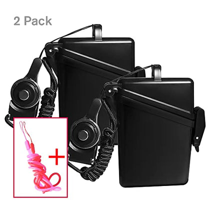 2pcs Sport Waterproof ID Card Badge Holder Case with Lanyard Cover Multiple Credit Cards, Registration, ins Card Heavy Duty Durable Locker Dry Box (Black) - color: Black