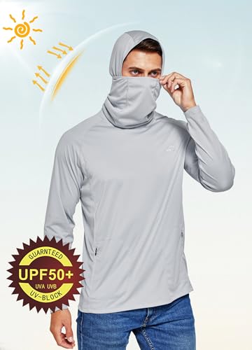 Willit Men's UPF 50+ Sun Protection Hoodie with Built-in Mesh Mask, Long Sleeve Cooling Fishing Shirt - color: Gray, size: Small