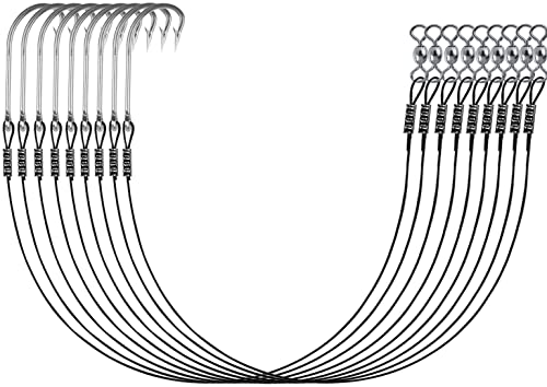 Saltwater Fishing Hook Rigs,Steel Leaders Long Shank Hook for Surf Fishing,Black Leader Wire O'shaughnessy Forged Hook for Freshwater - size: 4/0-12“-45lb, style: 8pcs