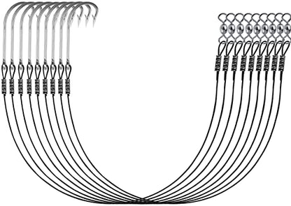 Saltwater Fishing Hook Rigs,Steel Leaders Long Shank Hook for Surf Fishing,Black Leader Wire O'shaughnessy Forged Hook for Freshwater - size: 5/0-18“-60lb, style: 8pcs