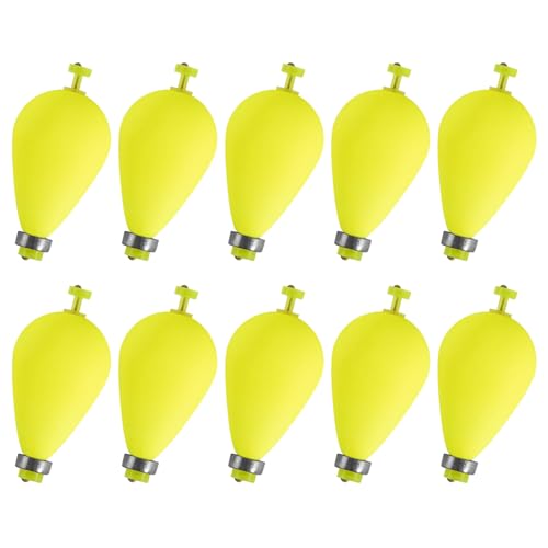 Alwonder 10 Pack Fishing Bobbers Floats, Weighted Bobbers for Fishing Pear Shape EVA Foam Oval Snap-on Floats Corks Floaters Buoys for Crappie Bass Panfish Bluegills Trout - color: Yellow, size: 1.9IN - 3/8OZ