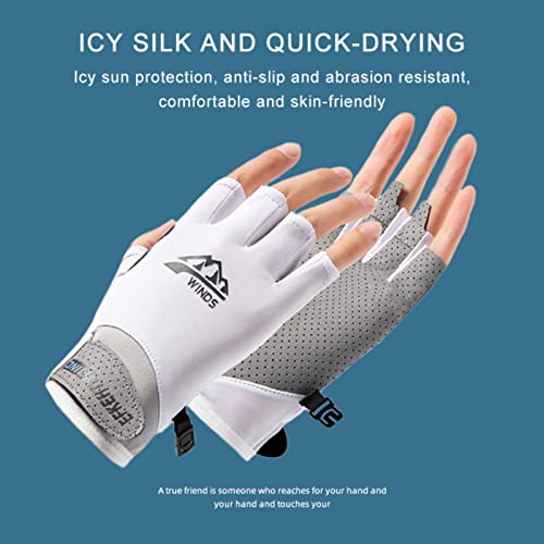 Hotfiary Fishing Gloves Sun Protection Fingerless Glove UV Protection Gloves UPF 50+ SPF for Men Women Kayaking Rowing Driving Hiking Sailing - color: White
