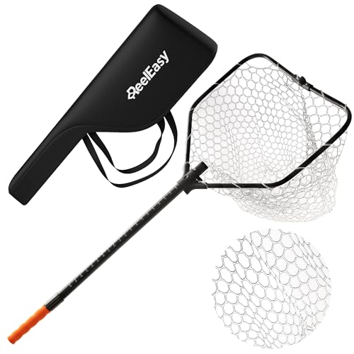 Large Fishing Net with Extendable Telescopic Handle – Foldable, Lightweight Landing Net with Built-in Size Measurement – for Freshwater, Saltwater, and Beach Fishing