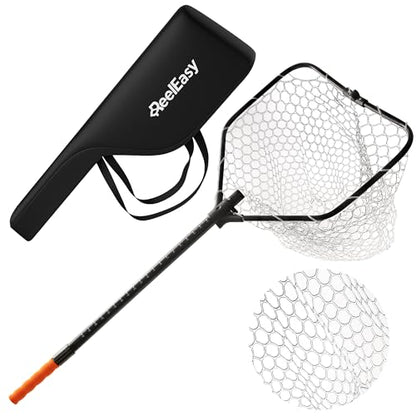 Large Fishing Net with Extendable Telescopic Handle – Foldable, Lightweight Landing Net with Built-in Size Measurement – for Freshwater, Saltwater, and Beach Fishing