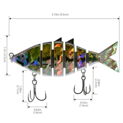 BASSDASH Bone Swimbait Multi Jointed Hard Fishing Lure for Bass Trout Bluegill Pike with Angled Cut Segments - color: Baby Bass