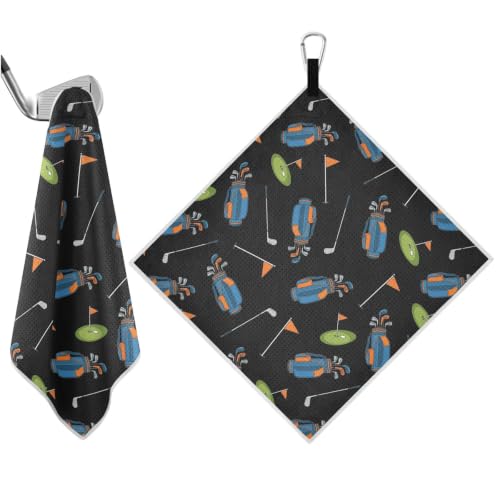 Golf Flag Grass Black Pattern Magnetic Golf Towel for Men, 17.7"x17.7" Golf Bag Towel with Carabiner Clip & Hidden Magnet, Heavy Duty Golf Club Cleaner - color: Golf Flag Grass Black