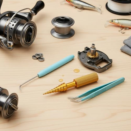 Fishing Reel Maintenance Tool Set, Metal Bearing Service Tool and Gear Service Kit for Spinning and Baitcasting Reels (Set of 3) - color: Gold