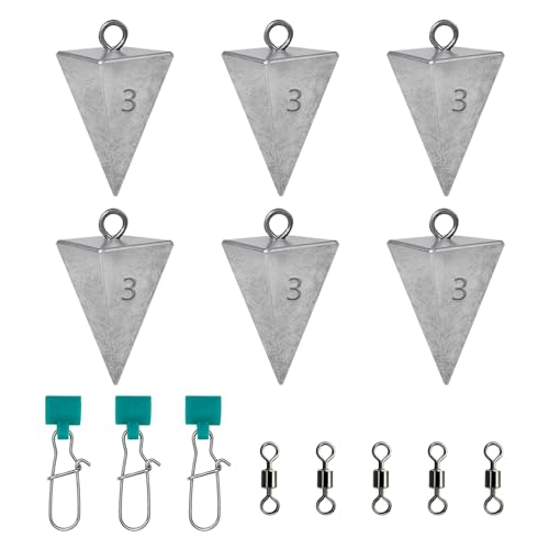 Pyramid Sinkers Fishing Weights 1oz 2oz 3oz 4oz Set - Surf Fishing Sinkers Gear Tackle for Saltwater Beach Casting, Anti-Roll Triangle Lead Weights - Strong Hold for Bottom Fishing Rig - size: 3oz-6pcs