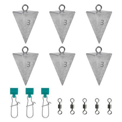 Pyramid Sinkers Fishing Weights 1oz 2oz 3oz 4oz Set - Surf Fishing Sinkers Gear Tackle for Saltwater Beach Casting, Anti-Roll Triangle Lead Weights - Strong Hold for Bottom Fishing Rig - size: 3oz-6pcs