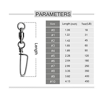 Snap Fishing Swivels Ball Bearing Black Nickel Ball Bearing Swivels Saltwater Heavy Duty Barrel Swivels for Freshwater Saltwater Fishing - size: Size 3+3 (60lb) 40 Pcs