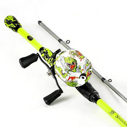 Sougayilang Spincast Combo – IM7 Graphite 2-Piece Travel Rod, EVA Handle, 17.5LB Drag, 7+1 Bearings, Left/Right Interchangeable, Pre-spooled with Mono Line for Kids & Beginners – Pond & Lake Fishing - style: Spincast-6'10''