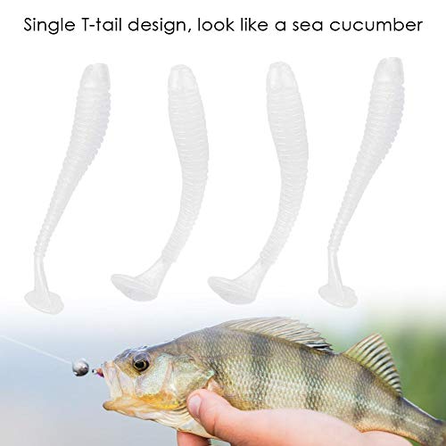 Tbest 50 Pcs 5cm Soft Fishing Lures, Plastic Fishing Bait T-Tail Grub Worm Baits Fish Tackle Accessory 9 Colors - color: White