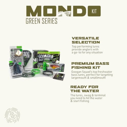 Googan Squad Mondo Kit Bass Fishing Lure Sets for Largemouth & Smallmouth Bass – Includes Premium Tackle & Mystery Box Essentials - color: Green Series