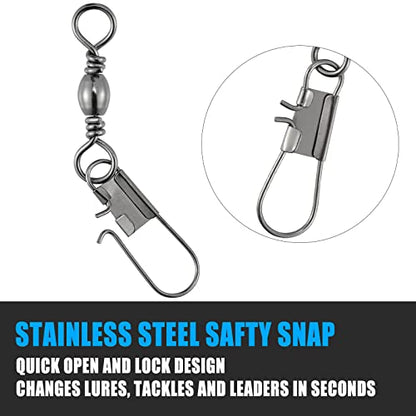 Dr.Fish 50 Pack Fishing Snap Swivels, Barrel Swivels Fishing Tackles, Stainless Steel Safty Interlock Snaps Leader Line Lure Connector Fresh&Saltwater 26-132Lb - size: #2/0(95LB)-50 Pack