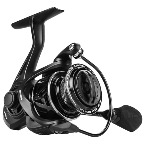 KastKing Zephyr Spinning Reels – 7+1/6+1 BB – Carbon Fiber Drag – Stainless Steel Shaft – Aluminum & CNC Spool – Black/Green/Orange – Sizes 500/1000 SFS – ICE Fishing Ready Reels! - color: Standard-Black, size: 1000