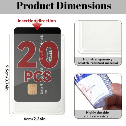20-Pack Waterproof PVC Card Holder Sleeve for ID, Credit, Insurance, Social Security & Travel Protection - Flexible Transparent Design, Moisture & Dust Guard - color: No Zipper, size: 20Pack, Vert