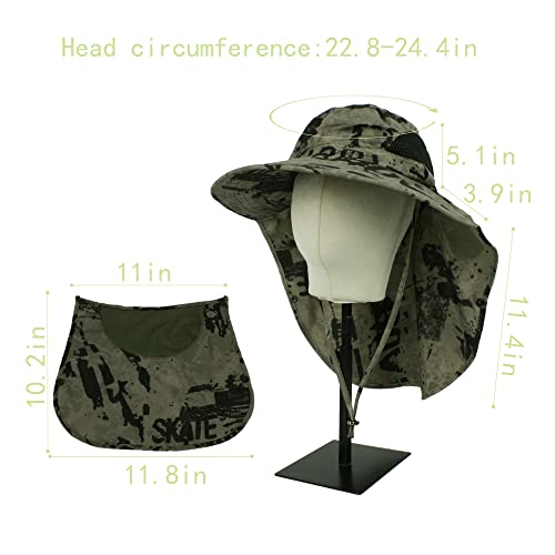 Unisex Outdoor Work Sunhat with Face Neck Flap UV Protection for Fishing Hiking Mountaineering Garden - color: Army Green