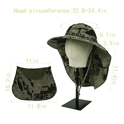 Unisex Outdoor Work Sunhat with Face Neck Flap UV Protection for Fishing Hiking Mountaineering Garden - color: Army Green