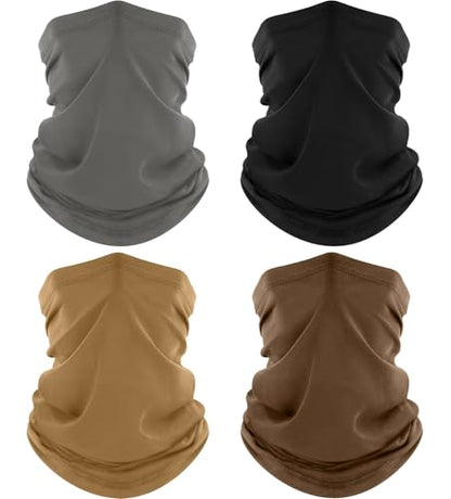ROXUN Neck Gaiter, 4 Pack Summer Cooling Breathable Face Mask for Outdoors | Stretch Moisture Wicking, UPF 50, Wind Dust UV Protection, Unsiex - color: Black+gray+sand+brown