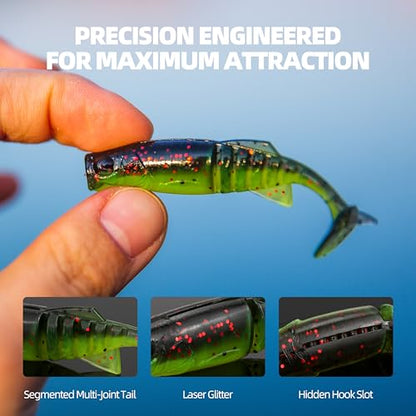 30pcs Soft Plastic Swimbaits with Paddle Tail, T-Tail Fishing Lures for Vertical Jigging and Casting, Freshwater Swimbaits for Bass, Trout, Walleye & Crappie - color: Multi-Jointed Flex, 2.2''