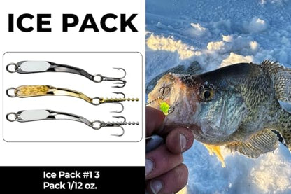 IRON DECOY Spoon Fishing Lures 3-Pack, Multi-Species Metal Spoons for Trout, Walleye, Bass, Salmon, Pike, Ice Fishing & Trolling, Vibrating Spoon Lure Kit - color: Ice Pack #1, 1/12 oz