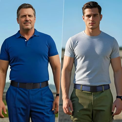 JASGOOD 2 Pack Nylon Web Belt Outdoor Military Men’s Metal Free Belt with TSA Plastic Buckle - color: D-black+blue, size: Fits Pant Up To 40"