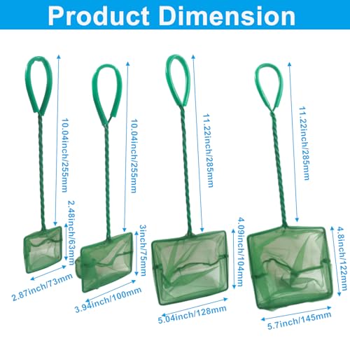 BokWin Multi-Size Small Fish Net, 4 Pack (3inch 4inch 5inch 6inch) | Bait Fish Net, For Aquarium, Fishes Tank, Pond