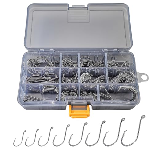 Fishing Hooks Set High Carbon Steel Catfish Bulk Strong Circle Fishing Hooks Mixed Size for Saltwater Freshwater 161PCS