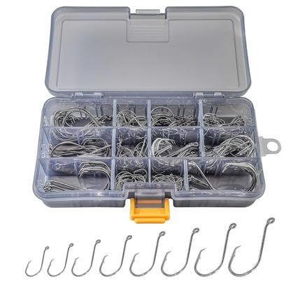 Fishing Hooks Set High Carbon Steel Catfish Bulk Strong Circle Fishing Hooks Mixed Size for Saltwater Freshwater 161PCS