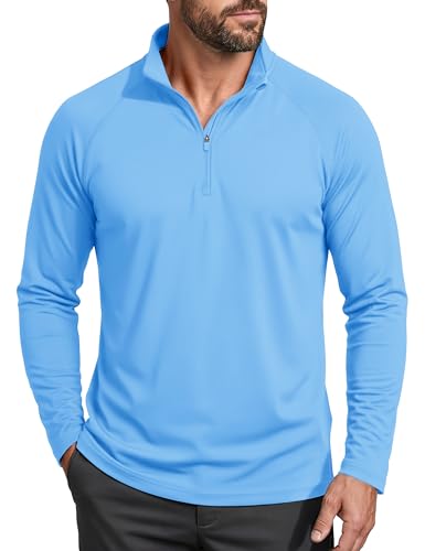 MAGCOMSEN Men's Long Sleeve Sun Shirts UPF 50+ Tees 1/4 Zip Fishing Running Rash Guard Athletic T-Shirts - color: Blue, size: Medium