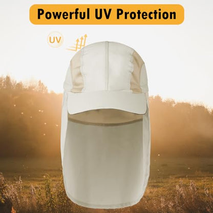 Mens Sun Hat with Breathable Mesh Sun Hats for Men Sun Protection Fishing Hat with Neck Flap for Hiking Cycling - color: Beige
