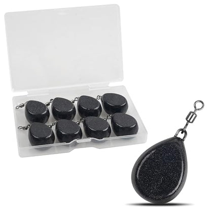 Carp Fishing Weights Sinkers, 4/8pcs Coated Tapered Flat Pear Fishing Sinkers with Swivels for Carp/Coarse Fishing Tackle 3 Colors - style: Black-4pcs