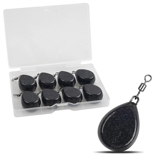 Carp Fishing Weights Sinkers, 4/8pcs Coated Tapered Flat Pear Fishing Sinkers with Swivels for Carp/Coarse Fishing Tackle 3 Colors - style: Black-8pcs