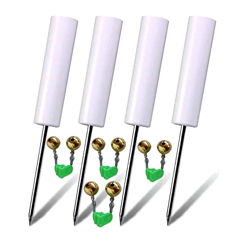 Fishing Rod Holders for Bank Fishing,Bank Fishing Rod Rack Stand,Fishing Pole Holders Ground, with Fishing Rod Alarm Bell - color: White