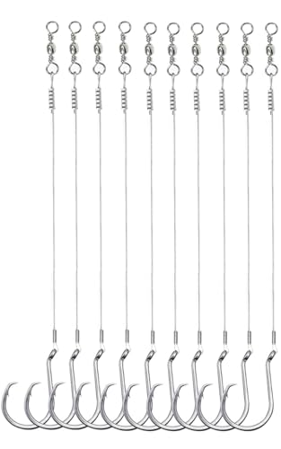 Saltwater Steel Circle Hook Rigs,Octopus Offset Fishing Hooks Leader Wire for Catfish Bass - size: 4/0-24pcs