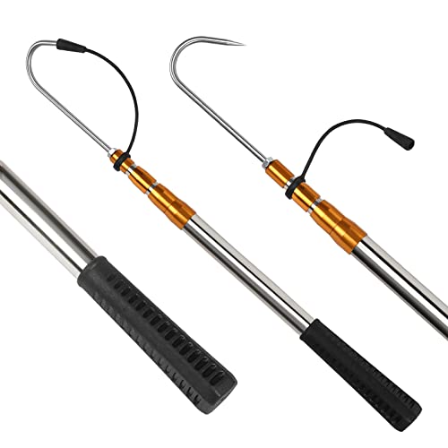 KOMCLUB Telescopic Fishing Gaff with Super Sharp Spear Hook Lightweight Hand Fish Gaff for Freshwater Saltwater Fishing - color: Gold